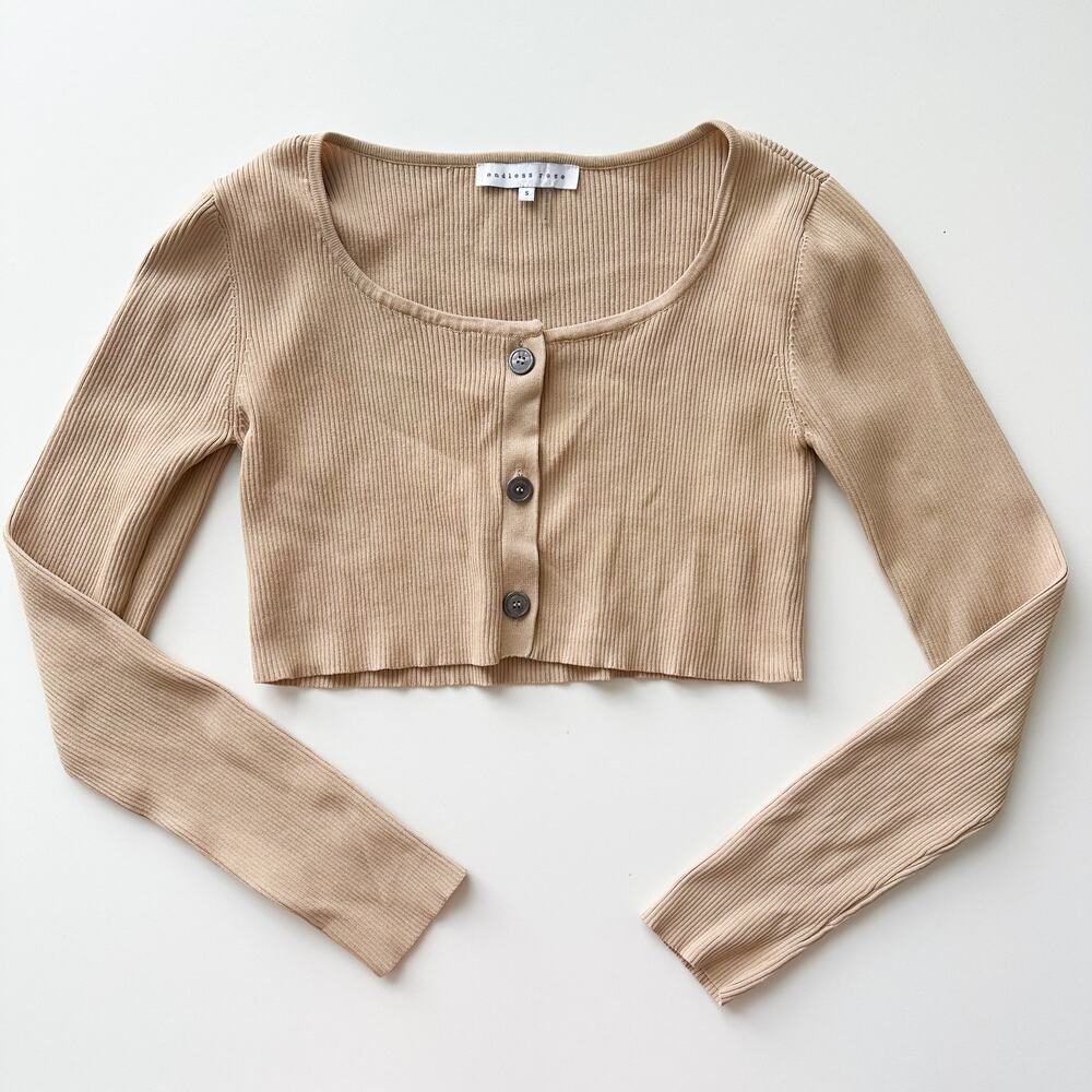Endless Rose Ribbed Cropped Button Cardigan